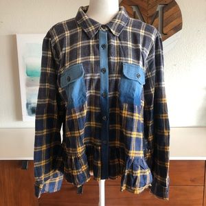 NWT Denim Ruffle Plaid Button Down Shirt